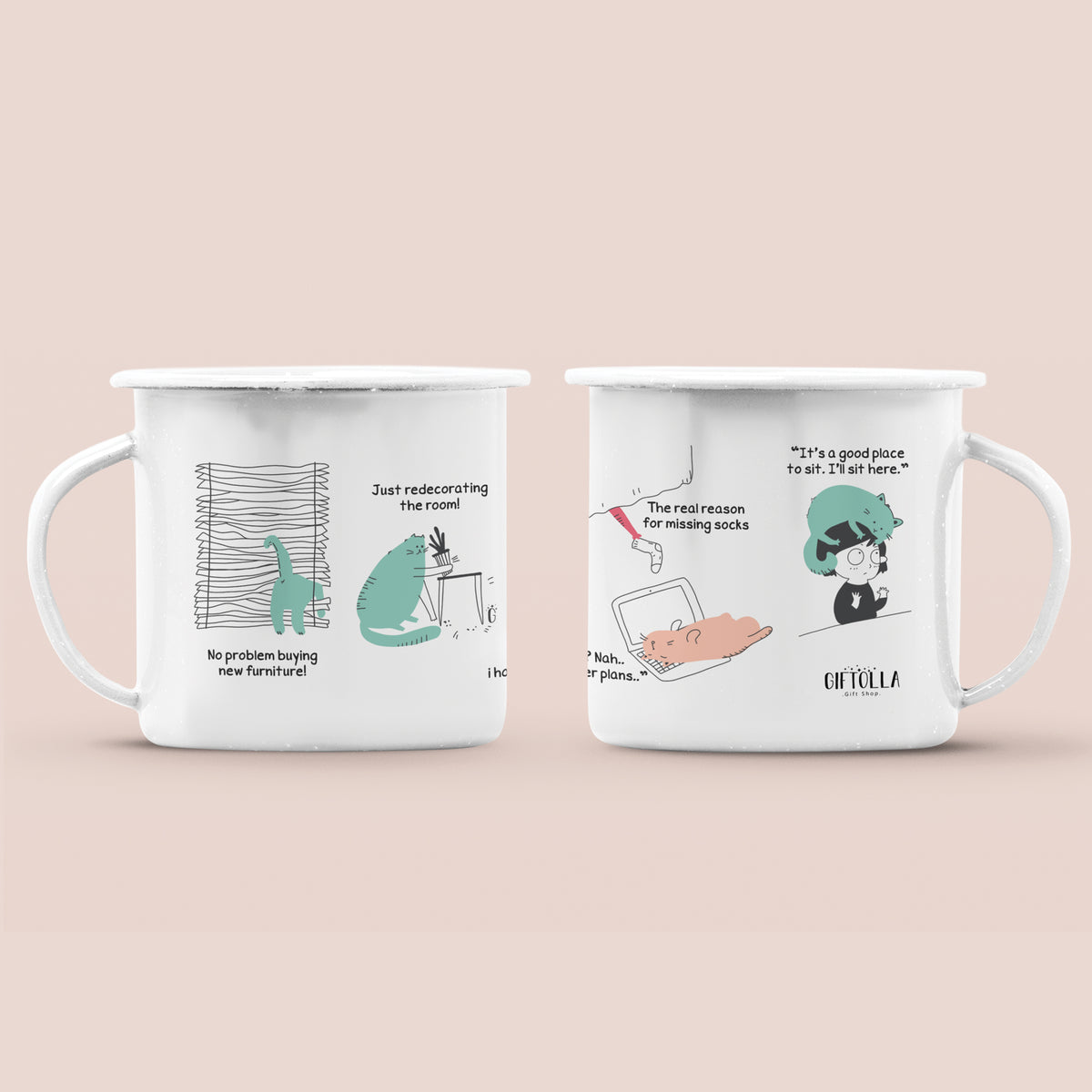 Giftolla English enamel mug collection with whimsical illustrations