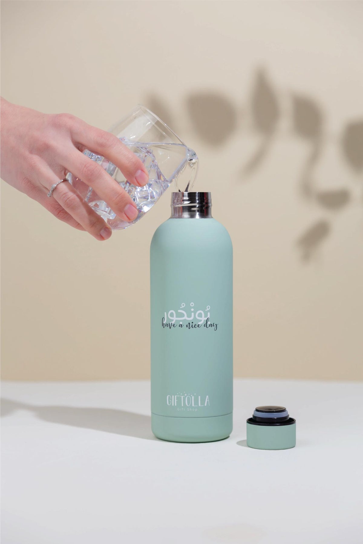 Bonjour vacuum insulated stainless steel bottle by Giftolla, keeps drinks hot or cold