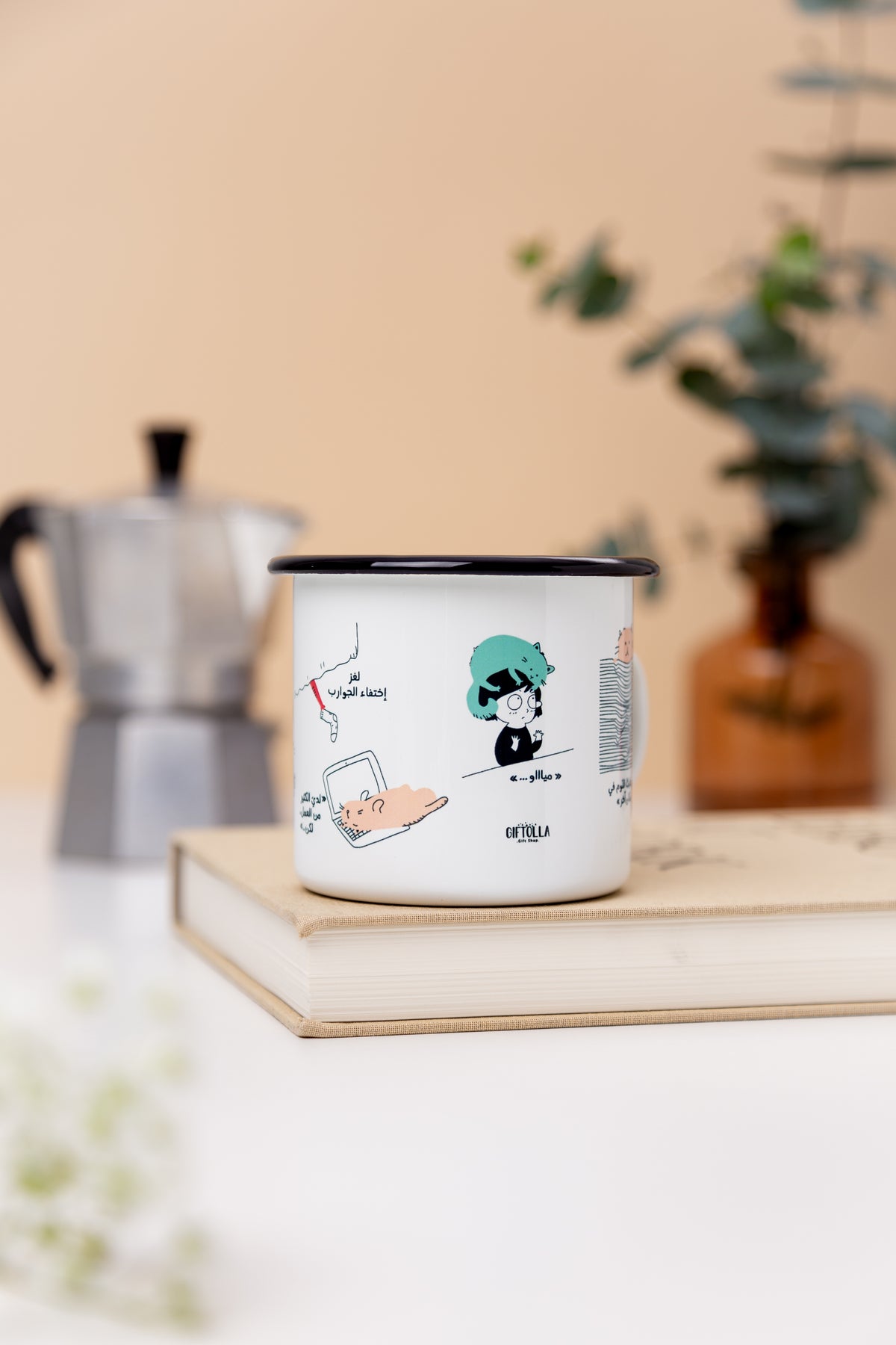 Giftolla cat mug, durable and easy-to-clean enamel cup for cat owners
