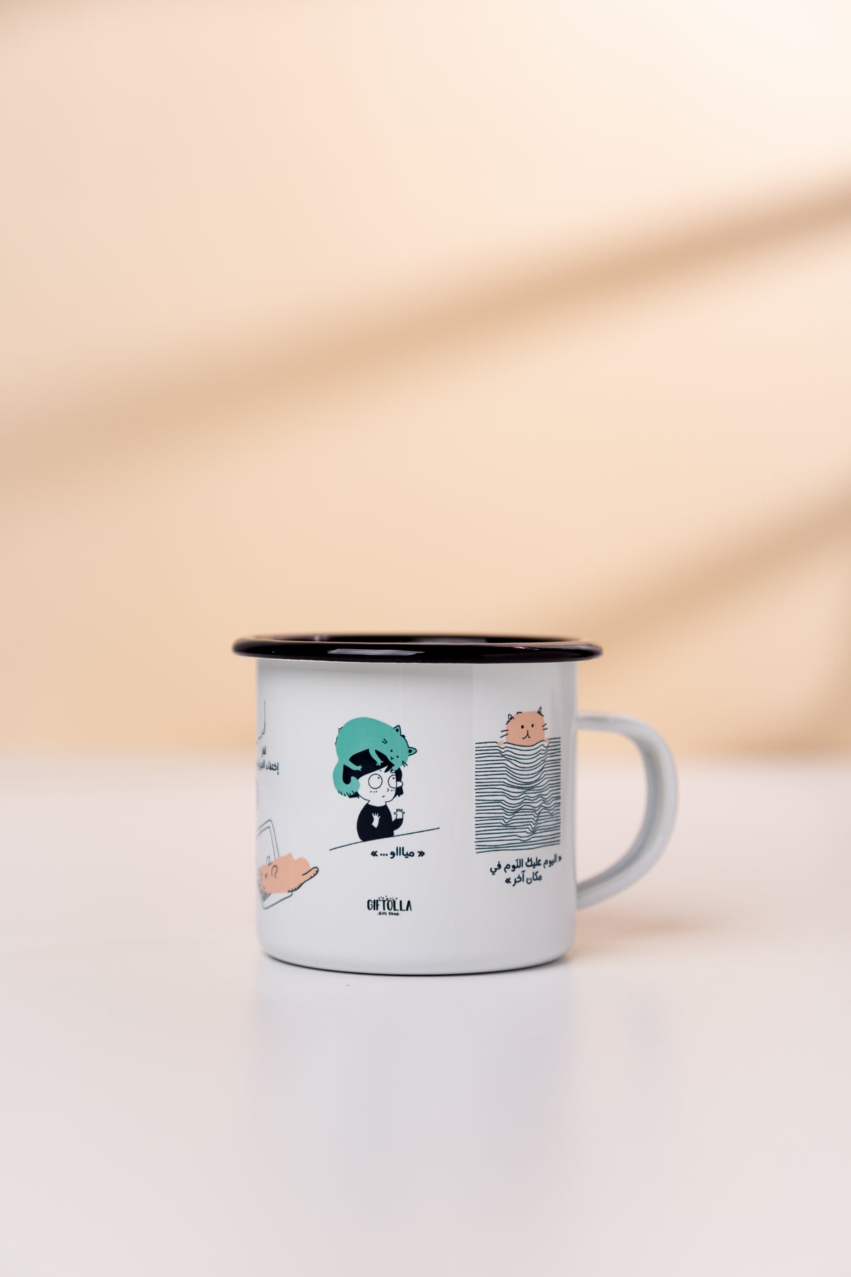 Cat enamel cup by Giftolla, cute gift for friends, kids and mothers who love cats