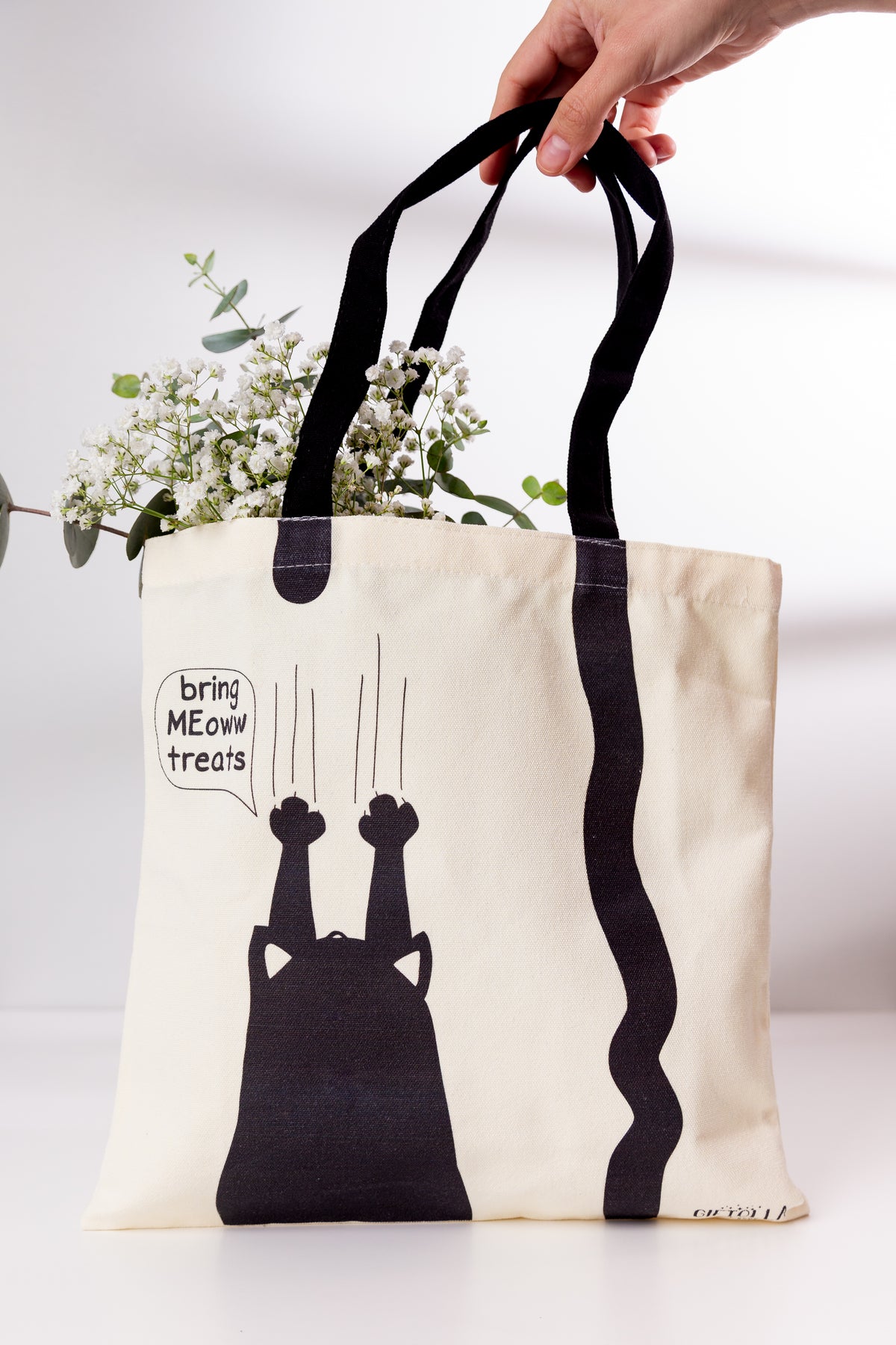 Cat tote bag by Giftolla, light beige canvas tote for cat lovers