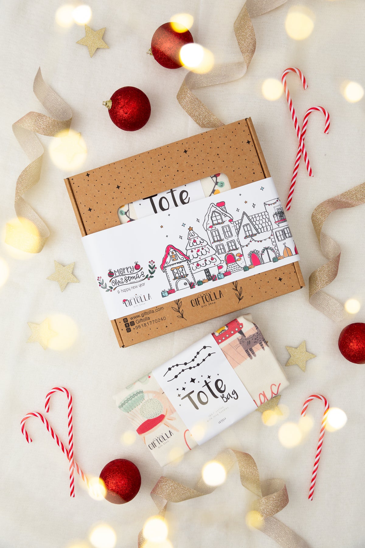 Giftolla Merry Christmas tote in light beige organic cotton