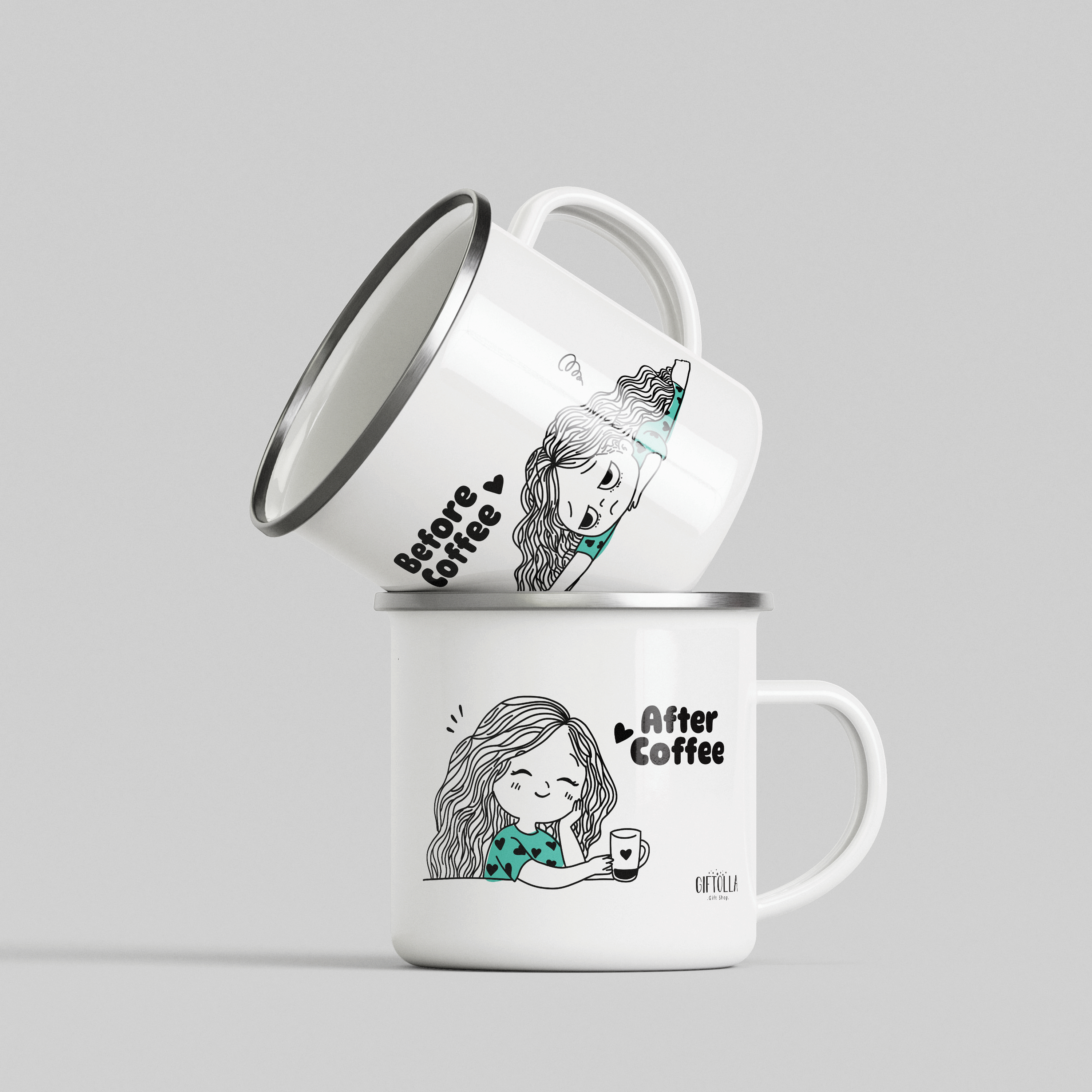 كوب قبل وبعد القهوة | تصميم بالإنجليزي لمحبي القهوة ☕