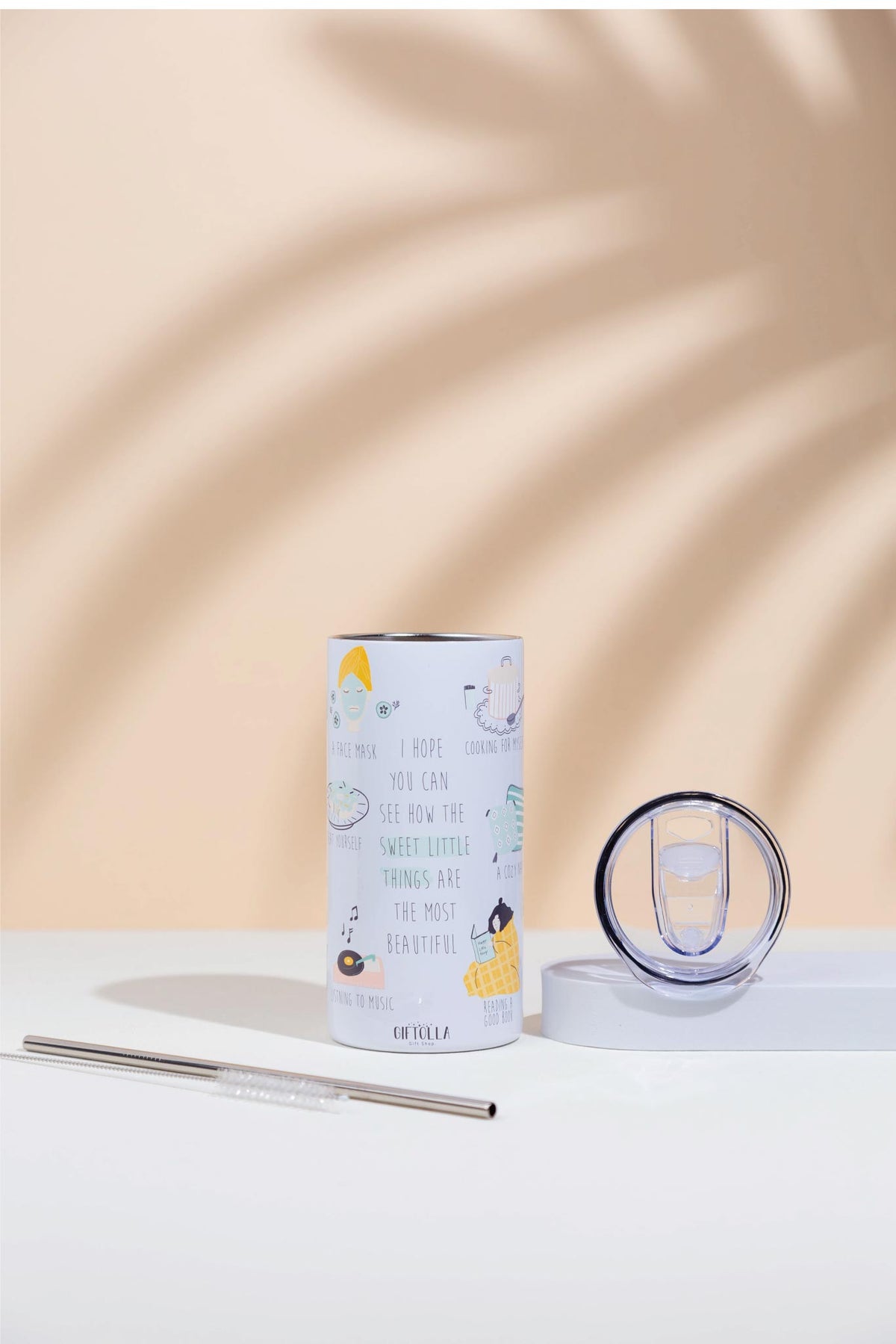 Little Things stainless steel insulated tumbler by Giftolla, with straw